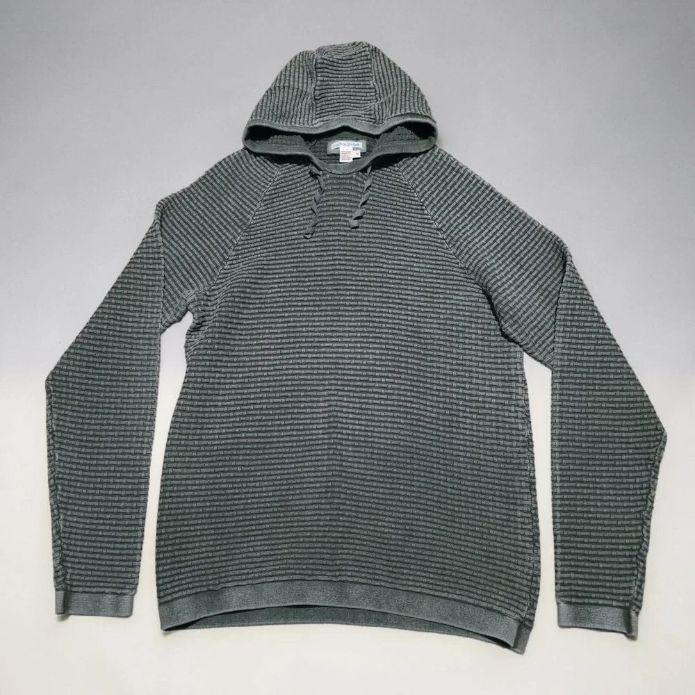 Carbon 2 Cobalt Mens Medium Olive Green Basketweave Textured Cotton Knit Hoodie